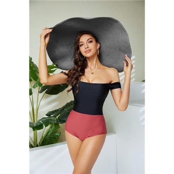 Black Straw Hat Trendy Wide Brim Floppy Large Oversized Visor Hat Cap Beach - Picture 3 of 6